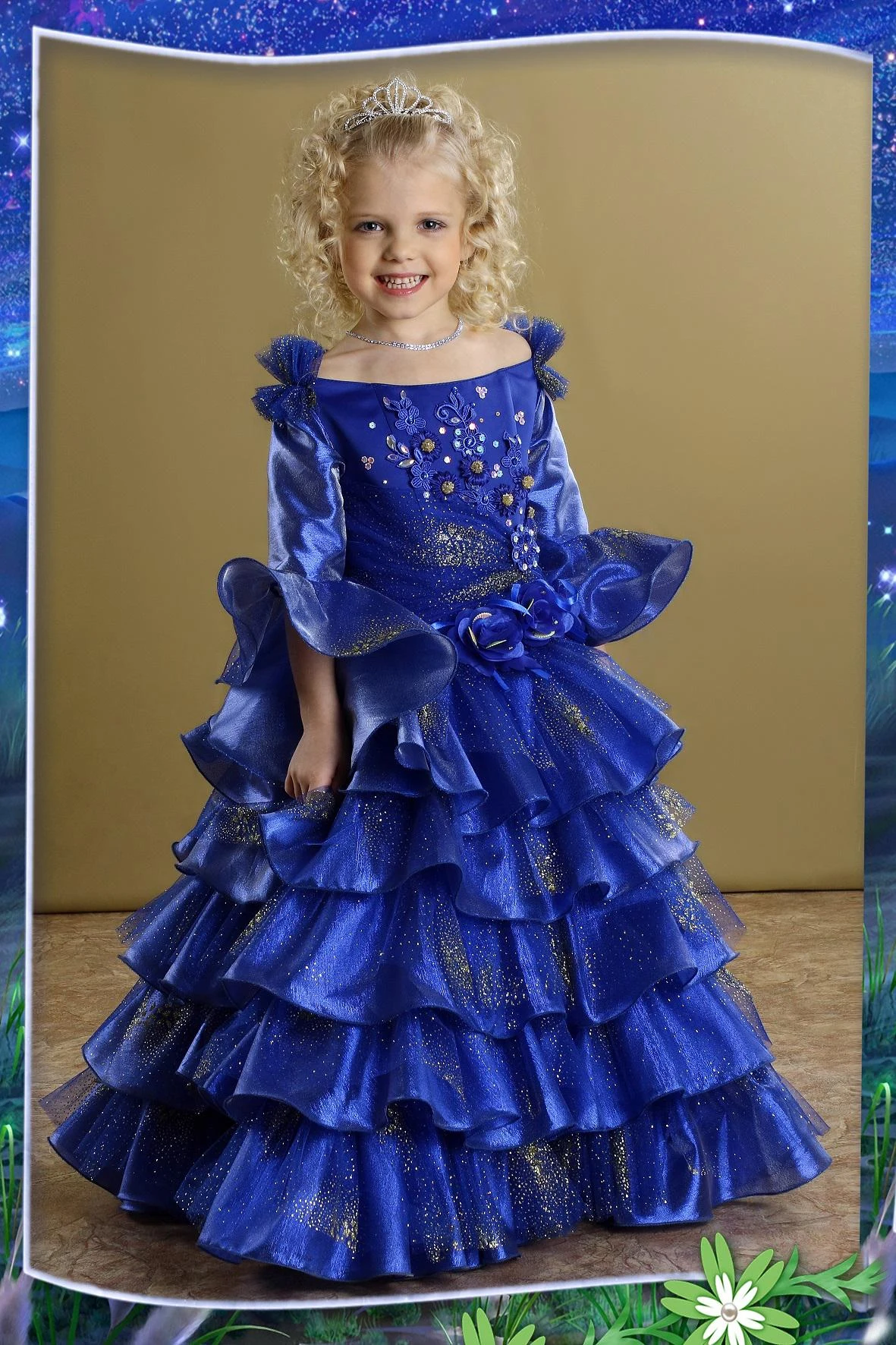 Elegant dress for a girl Christmas tree 2708 t blue