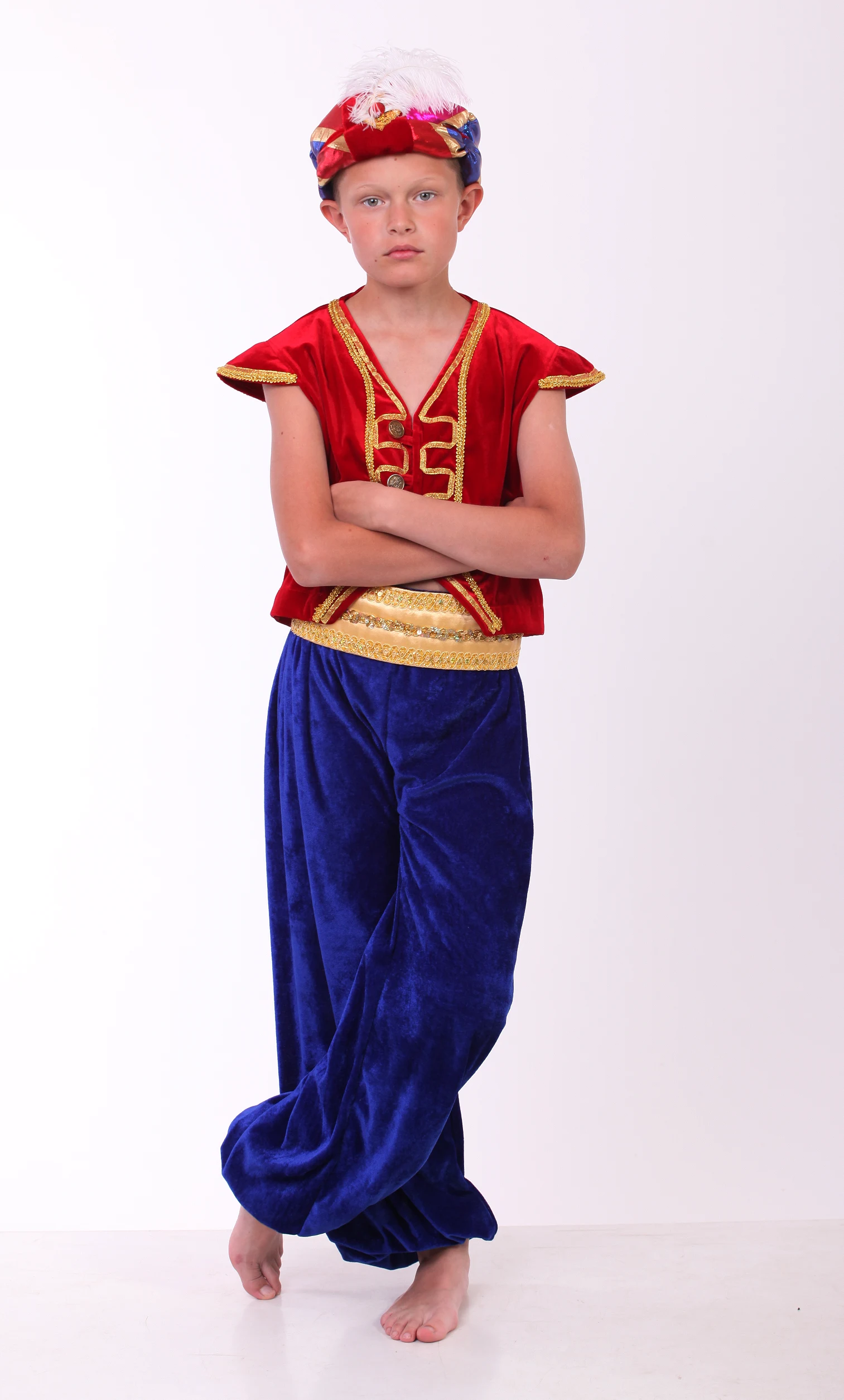 Aladdin carnival costume for boys, Eastern prince, denim blue