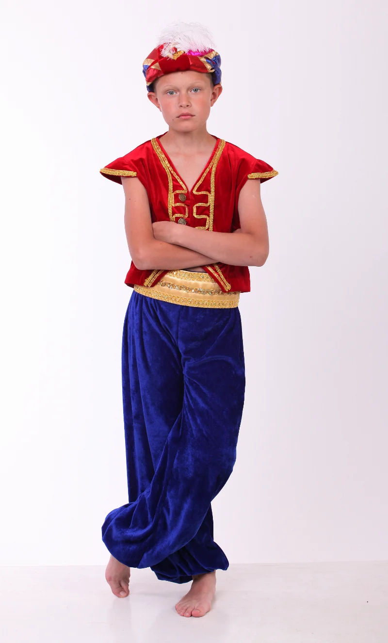 Aladdin carnival costume for boys, Eastern prince, denim blue