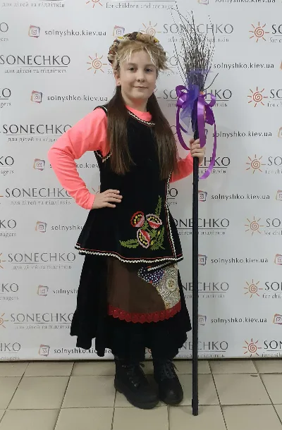 Baba Yaga costume for girls with a broomstick