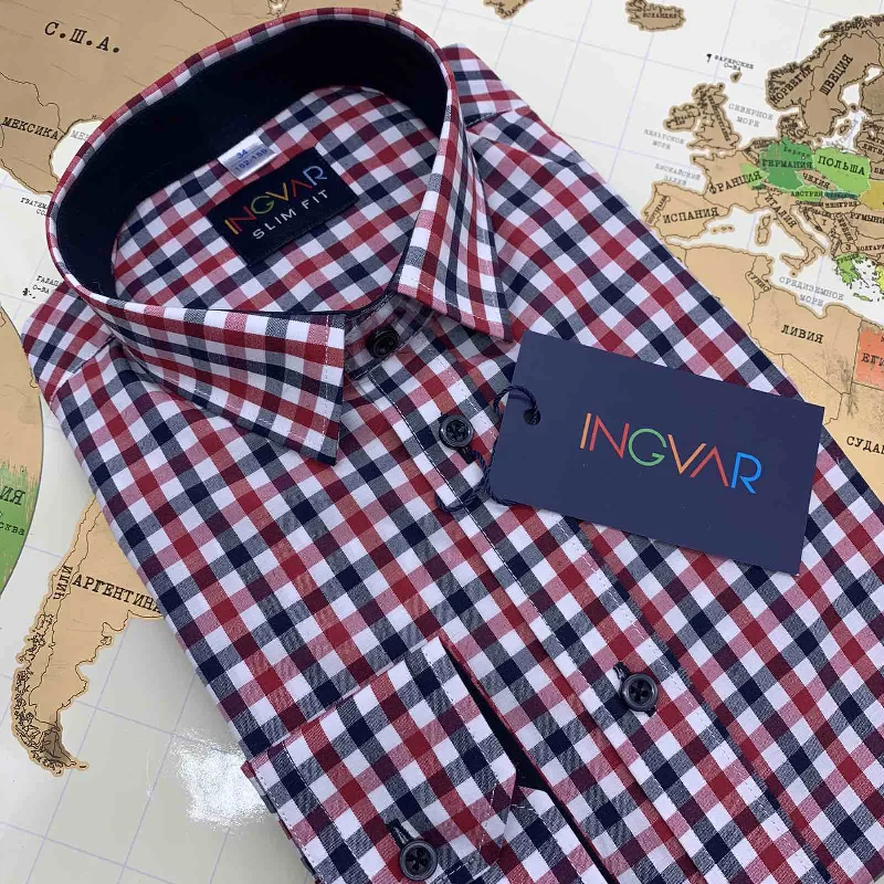 School shirt for boys 12-51-36 (4257/1) red and blue plaid
