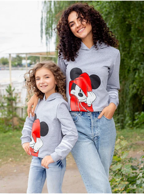 Худи с принтом "MICKEY MOUSE"  10065 серое
