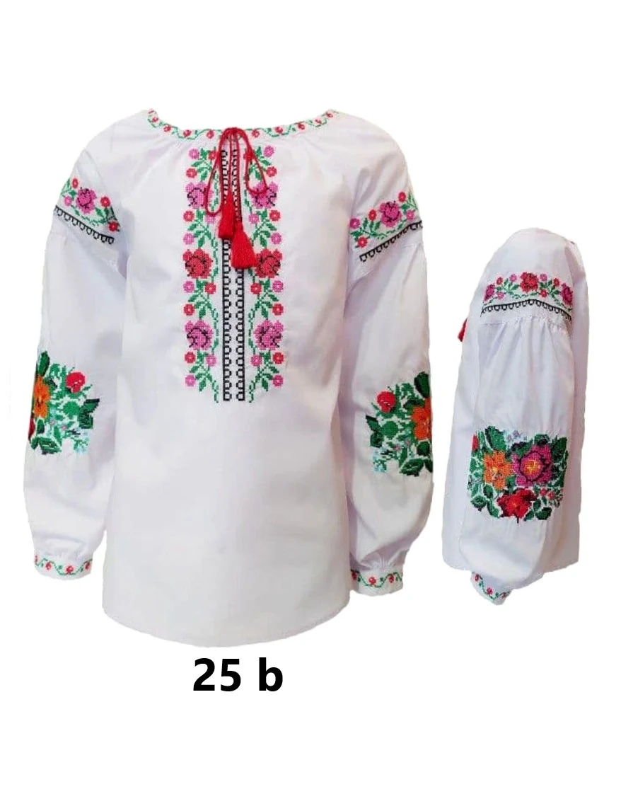 Вишиванка сорочка для дівчинки Квіти рожеві