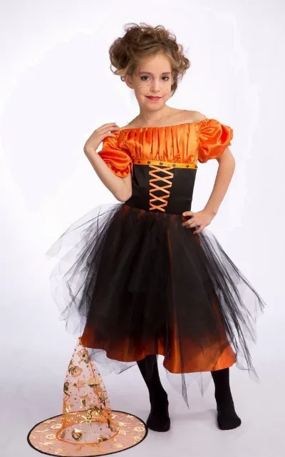 Little Witch Costume for Girls - Orange