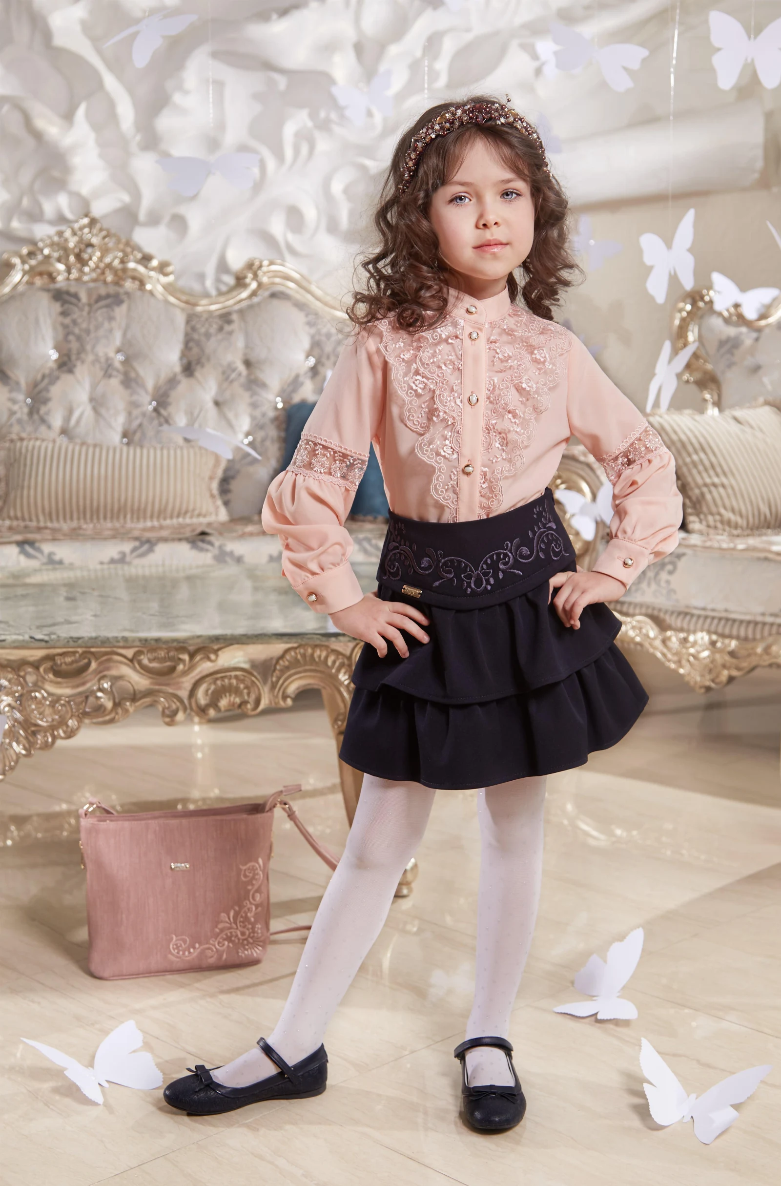 School skirt Amanda black with embroidery