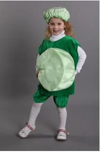 Карнавальный костюм Капуста для мальчика: шорты, жилетка и шапочка зеленого цвета