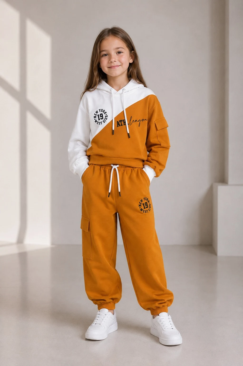 Спортивний костюм в стилі casual для дівчинки, колір гірчиця 2580 HAYKIDS