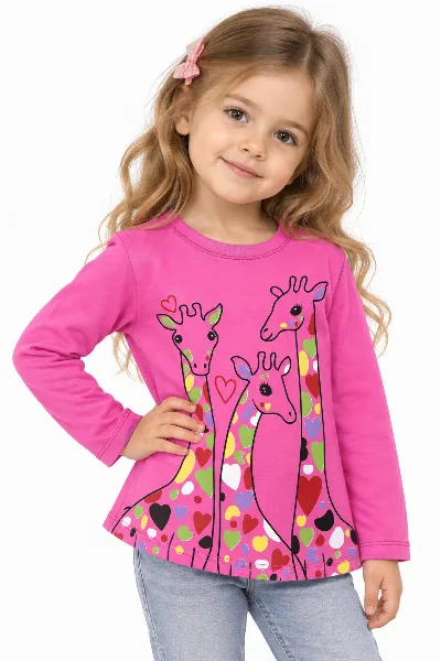 Girls' Ribbed Long-Sleeve Giraffe T-Shirt 0405304жрм Tatoshka