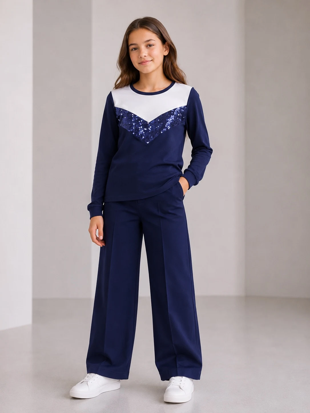 Girls' blue long-sleeve top 10665 WANEX