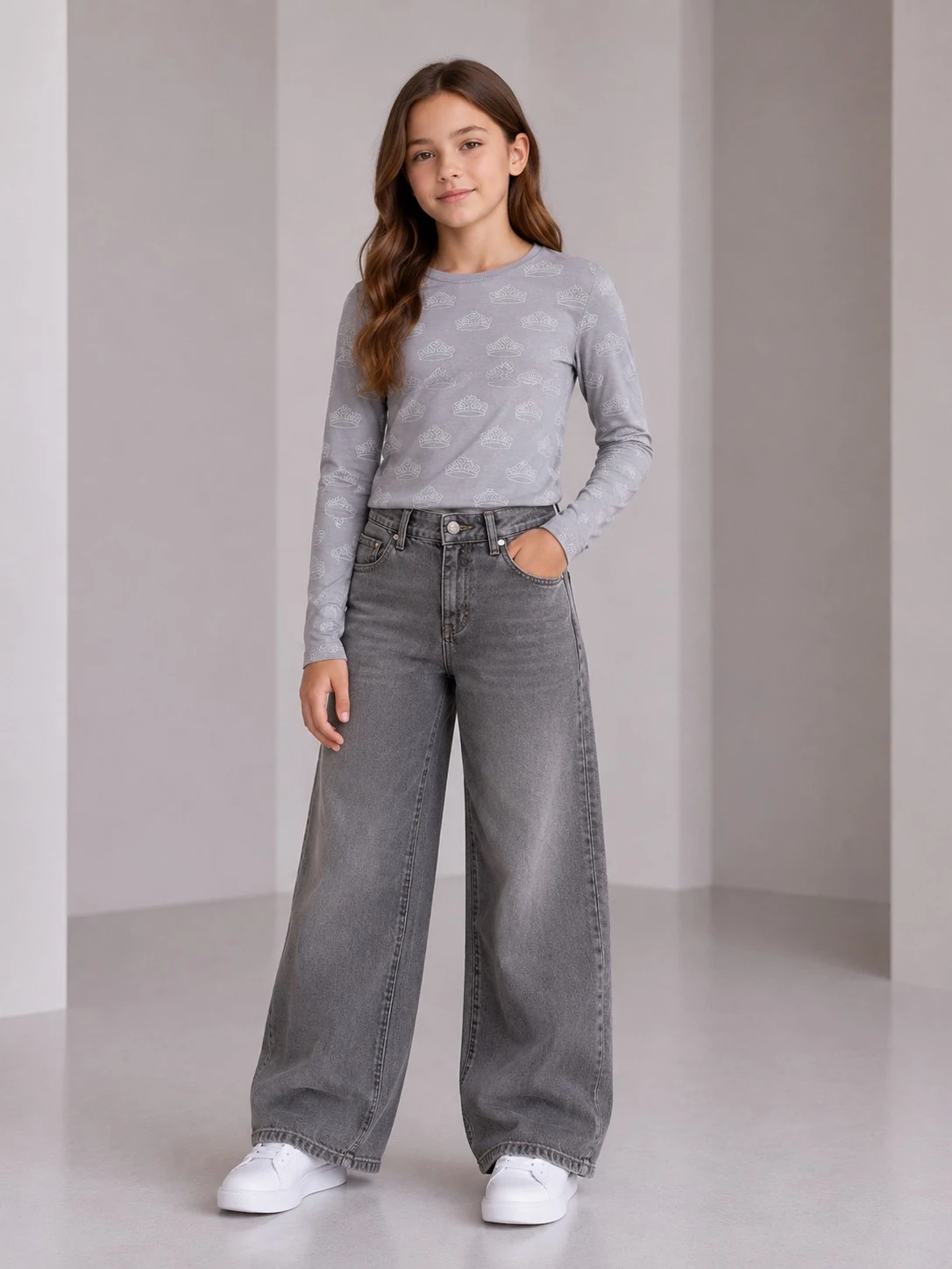 Girls' Grey Long-Sleeve T-Shirt 9204 BENINI