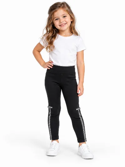Girls' Black Velour Leggings with Ribbon by Alya Style