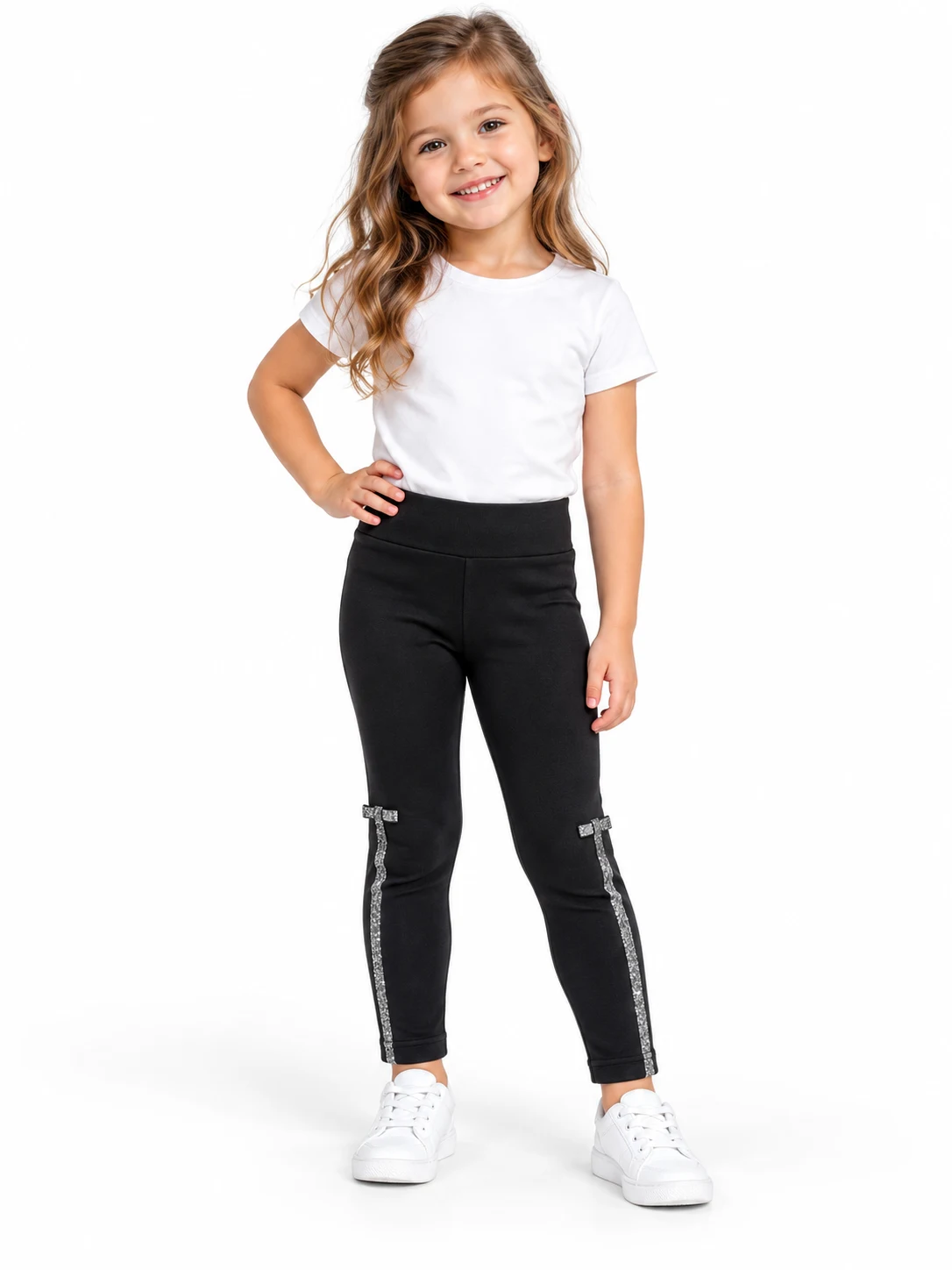 Girls' Black Velour Leggings with Ribbon by Alya Style