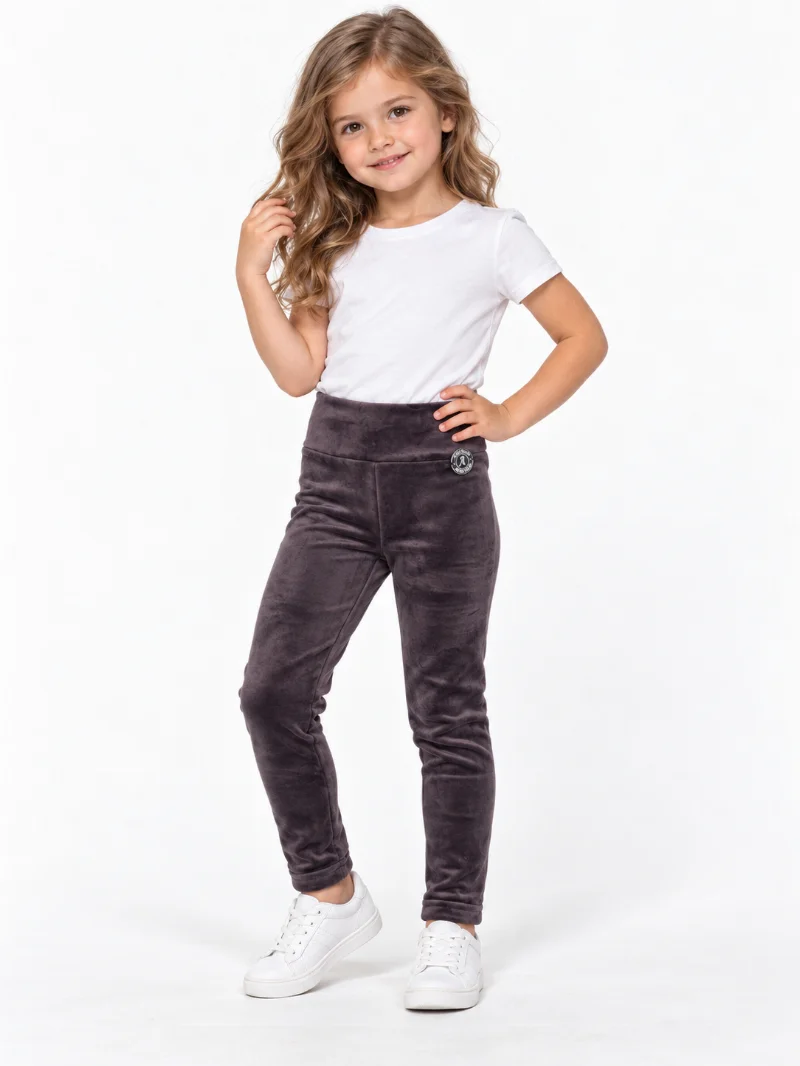 Insulated velvet leggings for girls in burgundy 025