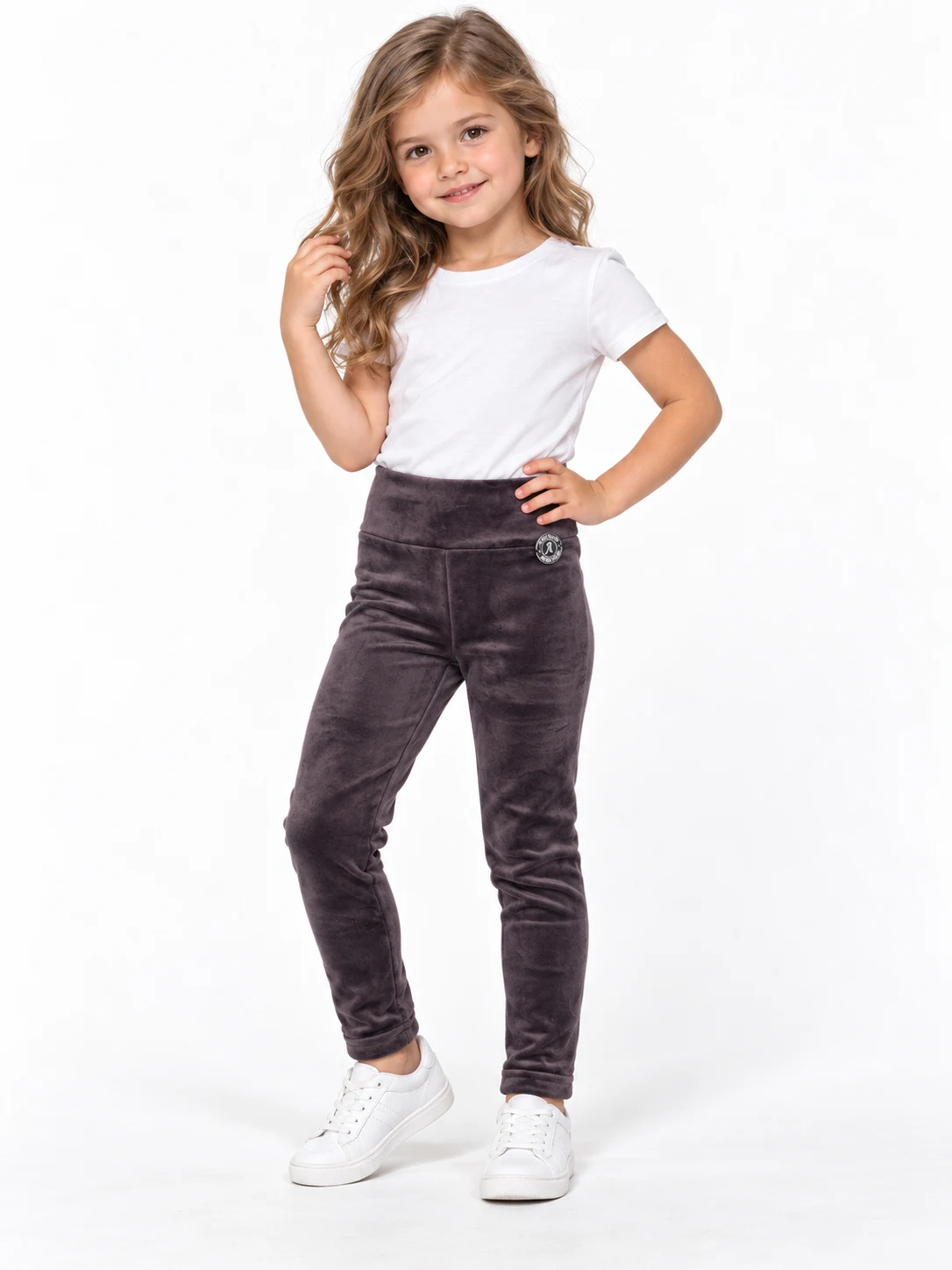Insulated velvet leggings for girls in burgundy 025