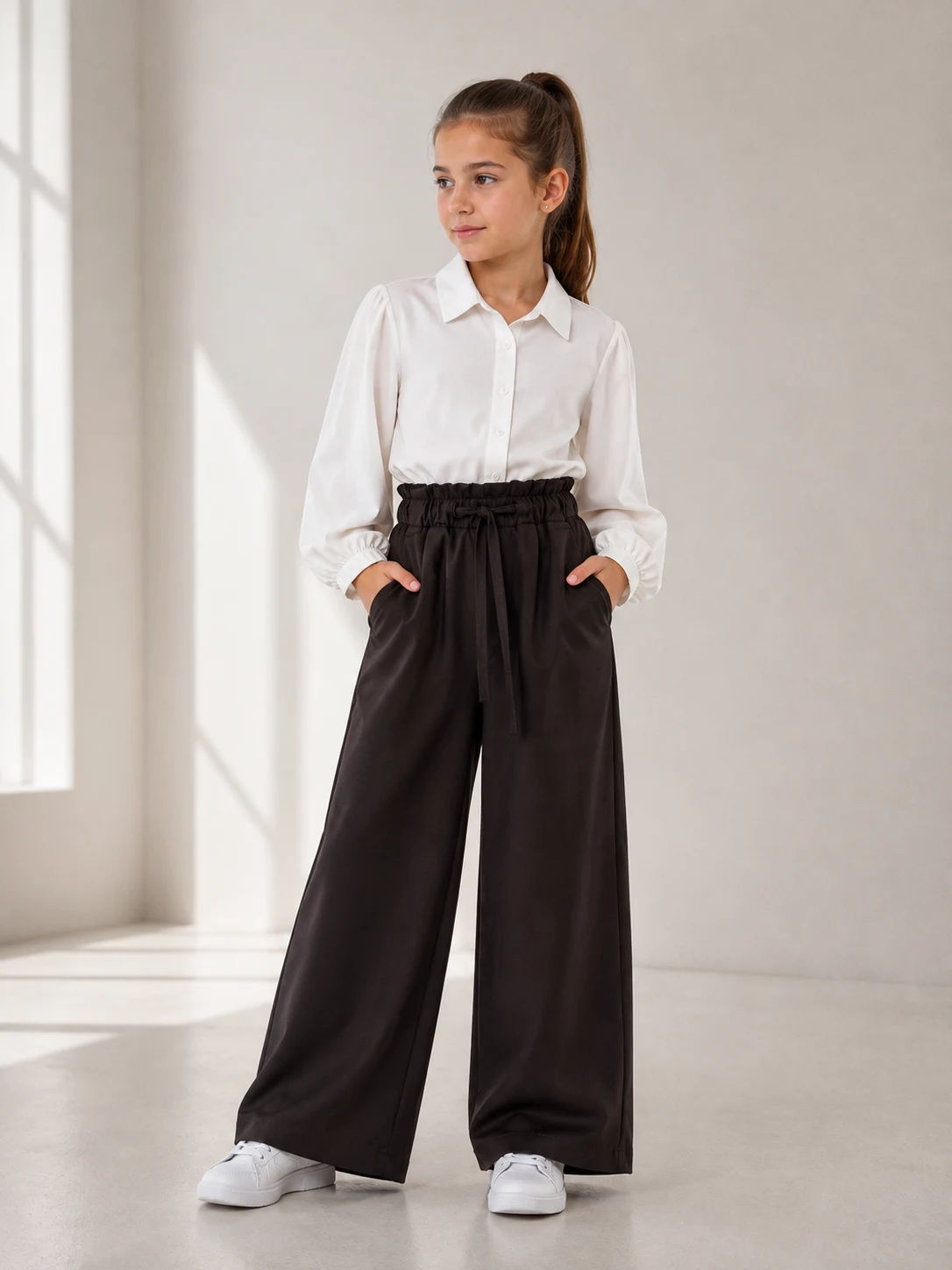 Chocolate school trousers for girls 2218