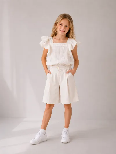 Cotton shorts for girls, cream, 2240 BossKids