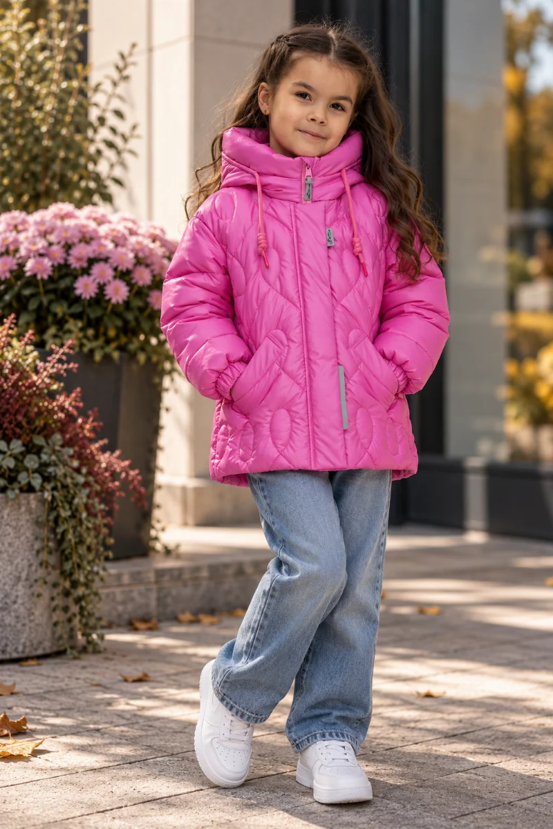 Girls' Mid-Season Jacket Charlotte Fuchsia Eco-Down Nestta
