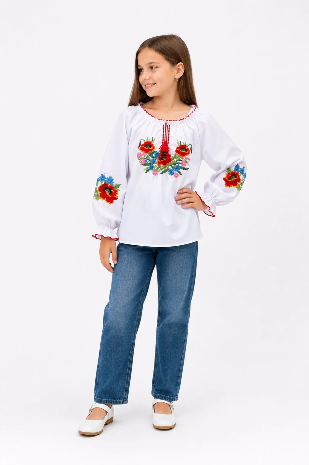 Сорочка вишиванка для дівчинки Маки Україна