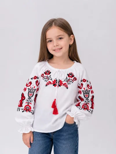 Zayka embroidered blouse for girls, red, Ukraine
