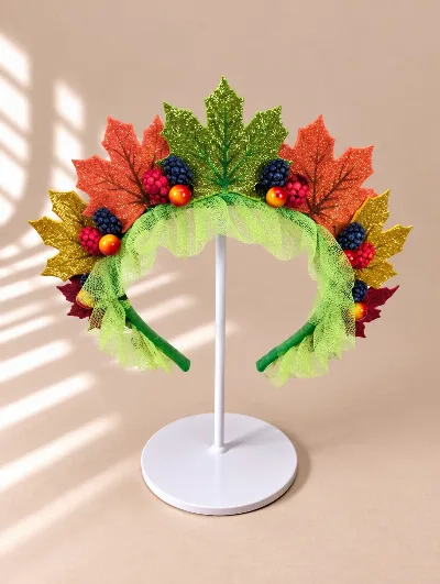 Autumn flower crown with maple leaves, berries and tulle №61, handmade
