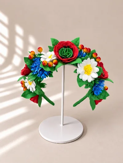 Ukrainian flower crown with a poppy, daisies and guelder rose №73, handmade from foamiran