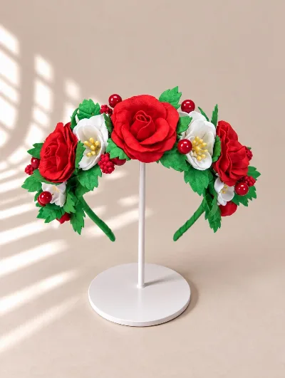 Flower crown of red roses and jasmine №71, handmade from foamiran