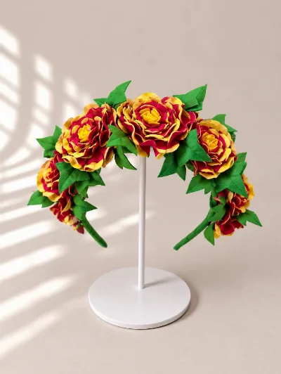 Flower crown of red and yellow roses №76, handmade from foamiran