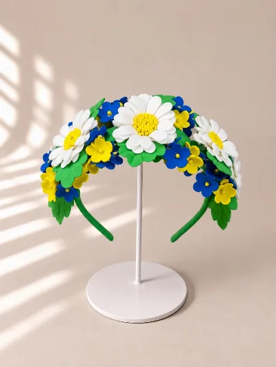 Flower crown of daisies, yellow-blue №74, handmade from foamiran