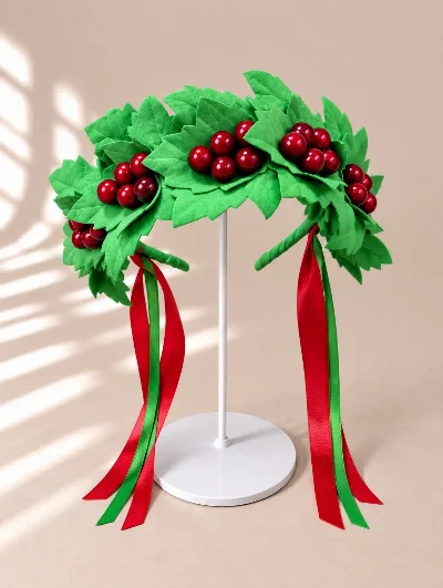 Flower crown with cherries and green leaves №67, handmade from foamiran