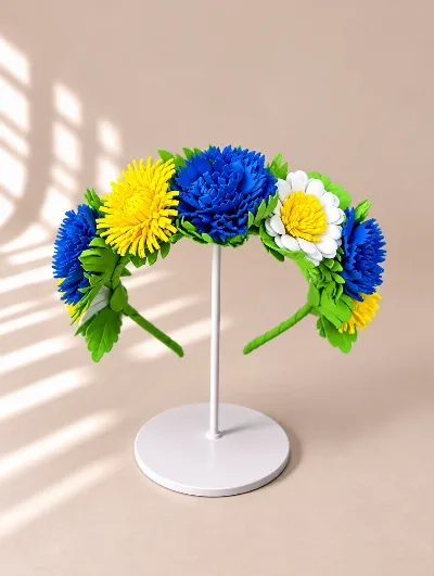 Flower crown with cornflowers, dandelions and a daisy №69, handmade from foamiran