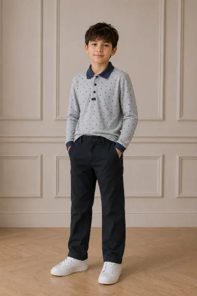 Брюки котонові для хлопчика стиль кежуал, чорна клітинка 010,5 ARN JEANS