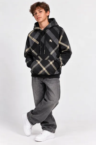 Teen Hoodie 3-thread fleece-lined BLACK BURBERRY Turkey