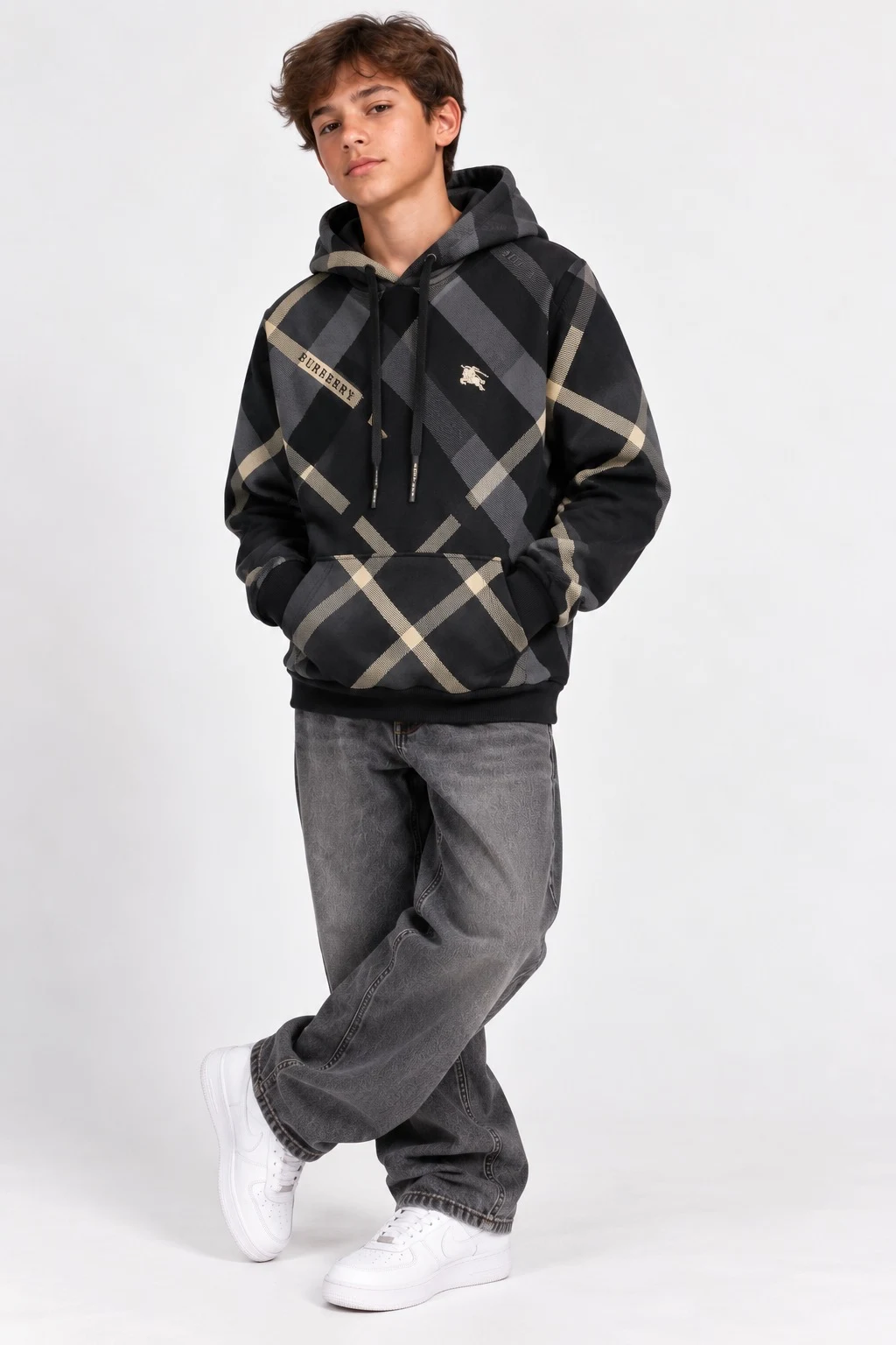 Teen Hoodie 3-thread fleece-lined BLACK BURBERRY Turkey