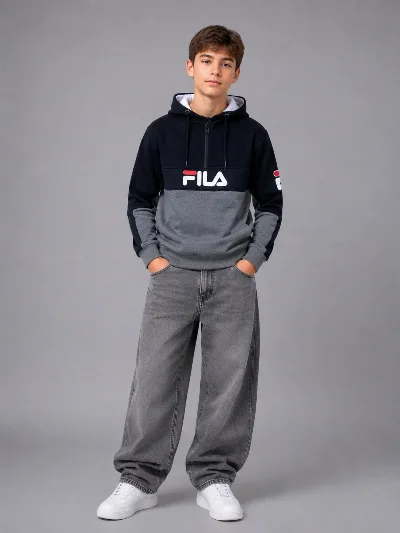 Teen boy's hoodie, grey and black FILA Madu, Turkey