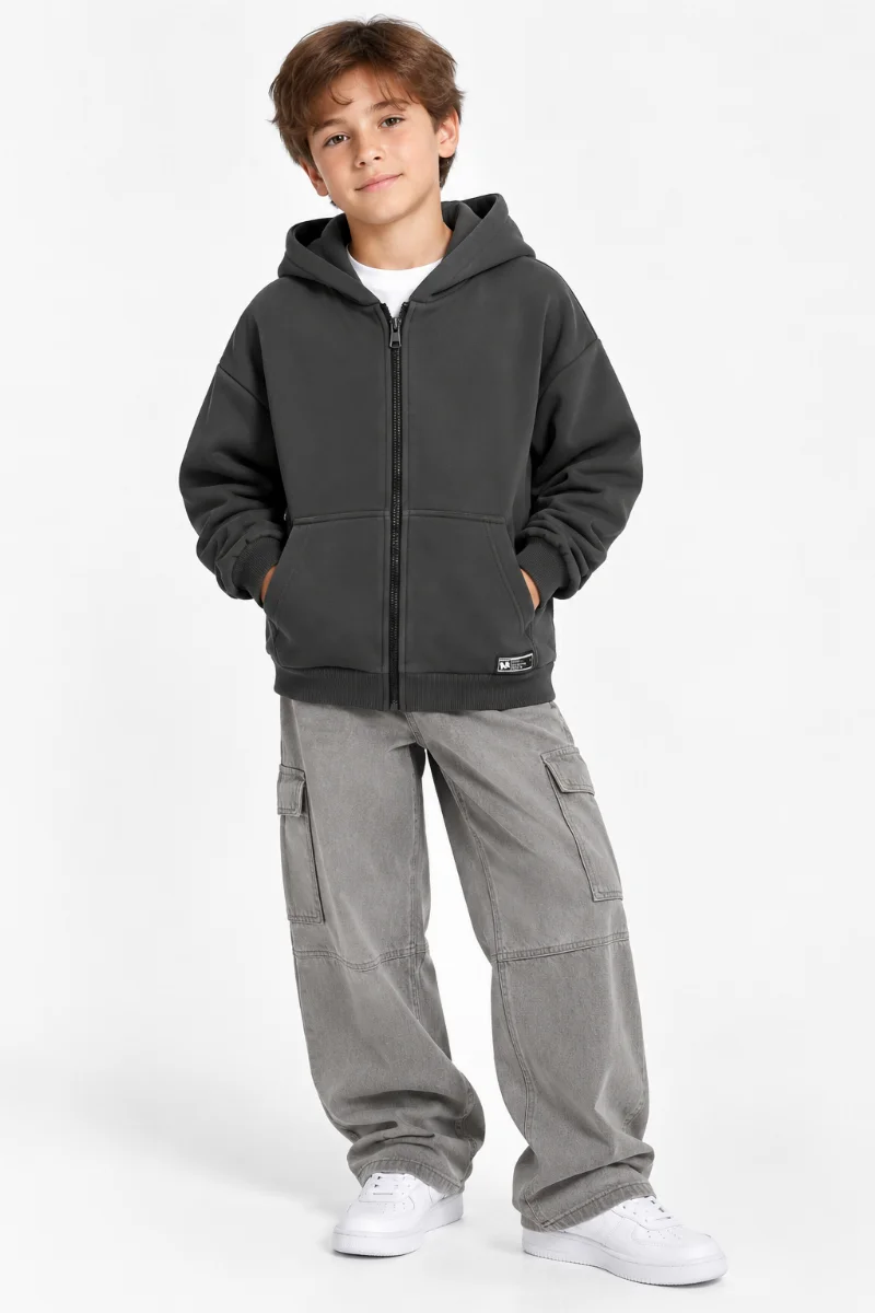 BossKids Plush Zip-Up Hoodie for Boys, Graphite 2212