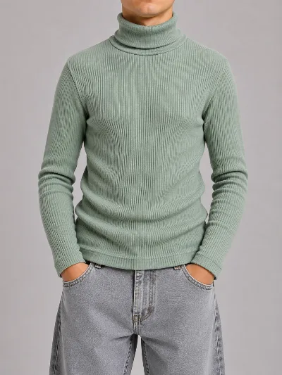 Turtleneck 114803 dark olive ribbed