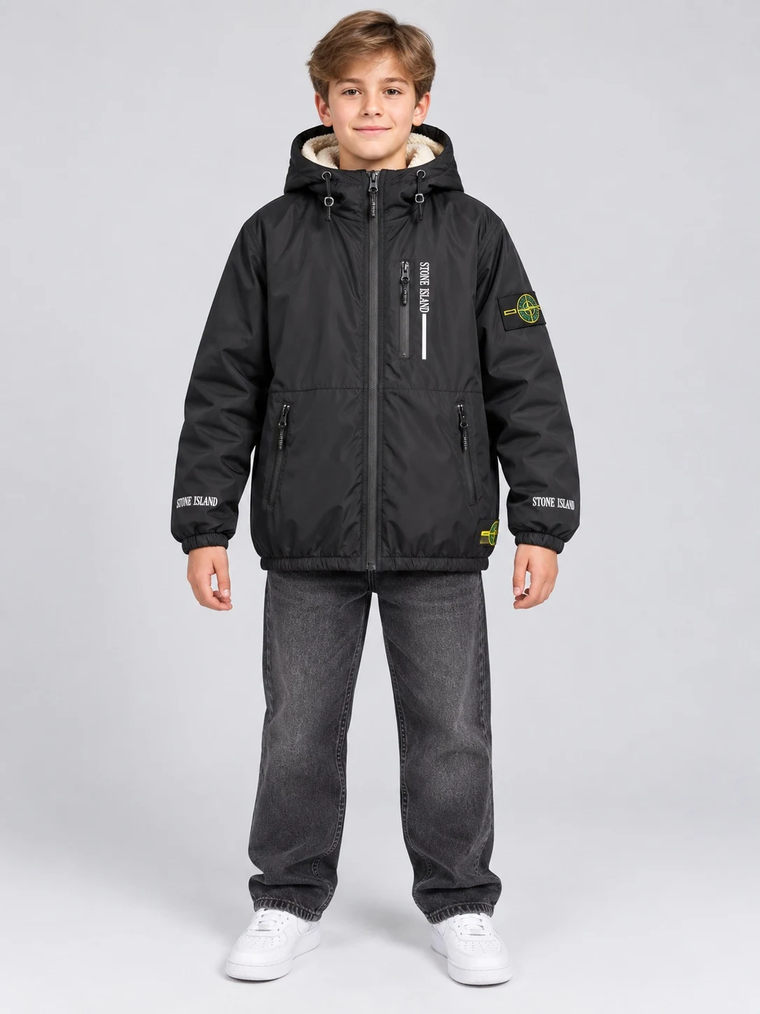 Boy's jacket with fur trim STONE ISLAND Turkey