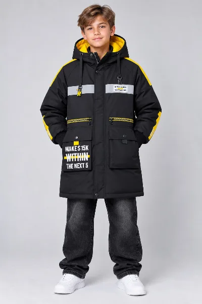 Winter Parka Jacket for Boys Black and Yellow, 2222 China
