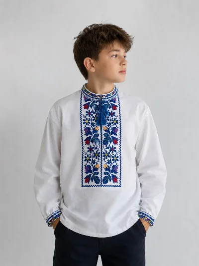 Сорочка вишиванка для хлопчика Еліт синя Барвиста Україна