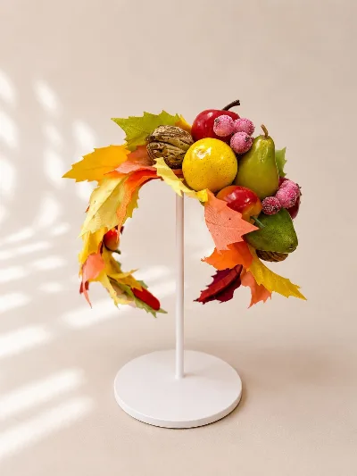 Autumn headband with fruits and maple leaves