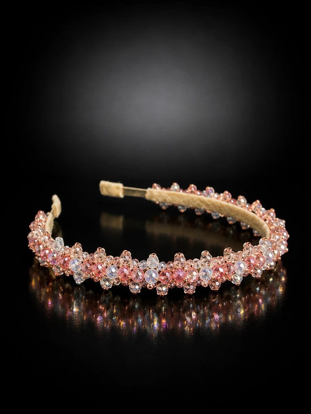Peach headband with crystal beads for girls №10