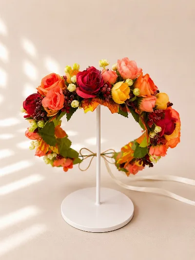 Coral and Orange Rose Wreath