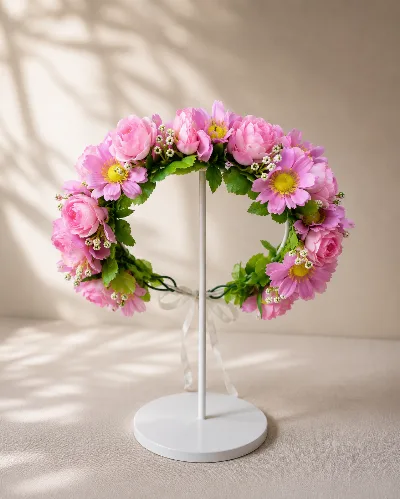 Pink Rose and Daisy Wreath #38