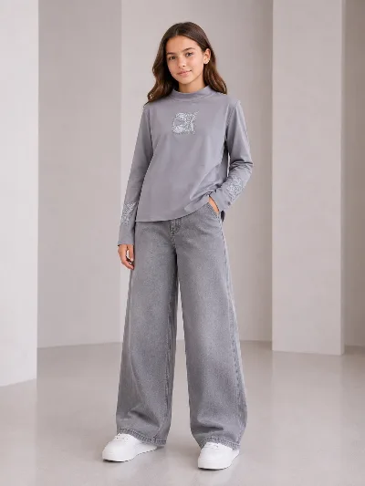 Girl's turtleneck with stand-up collar, grey 9202 BENINI