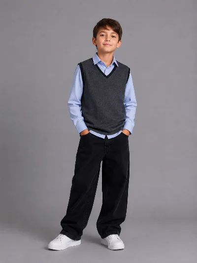 Boy's knitted vest, grey melange 8785 Turkey
