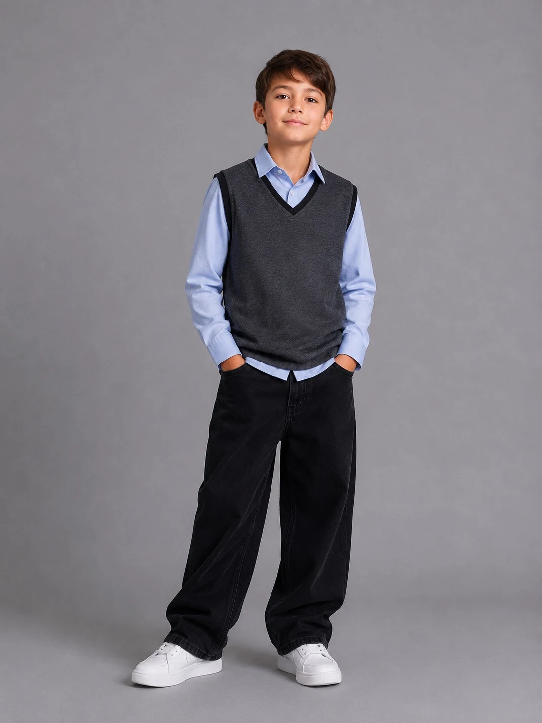 Boy's knitted vest, grey melange 8785 Turkey