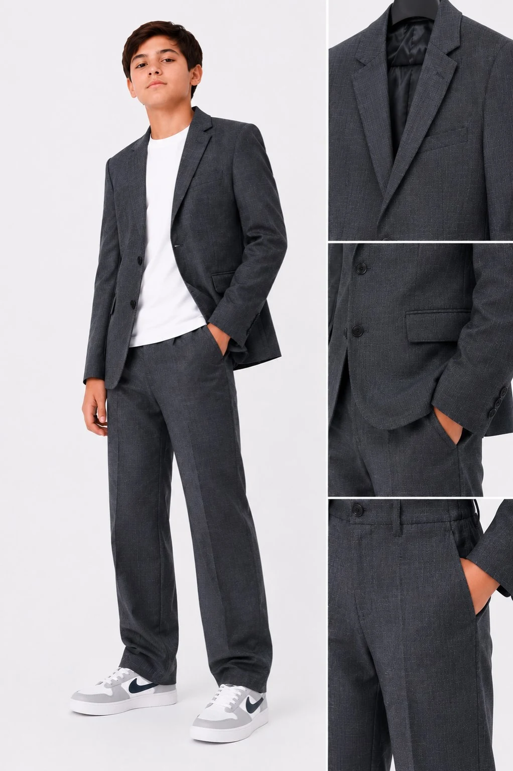Classic grey melange suit for boys 308/6162 W-F, Ukraine