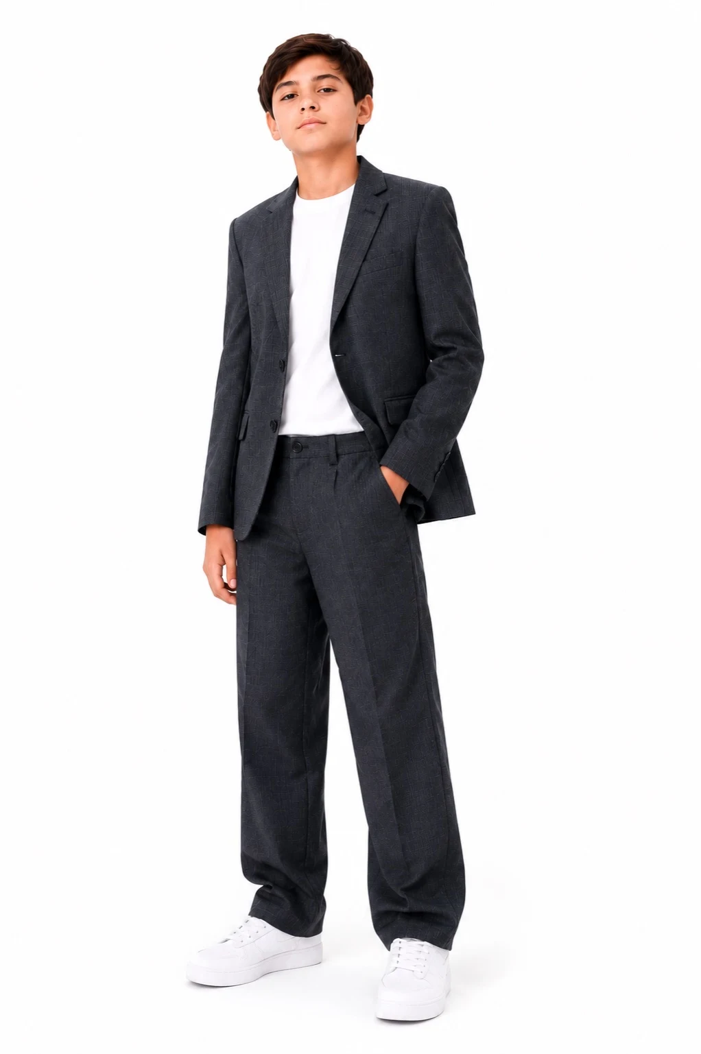 Classic grey melange suit for boys 308/6162 W-F, Ukraine