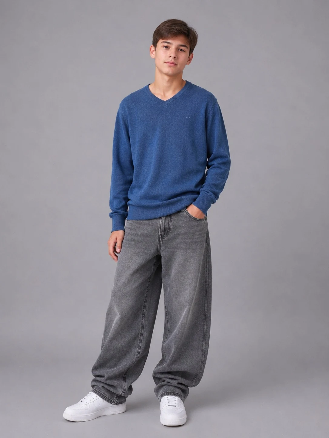 Teen Knitted Sweater Grey-Blue 191402 Turkey
