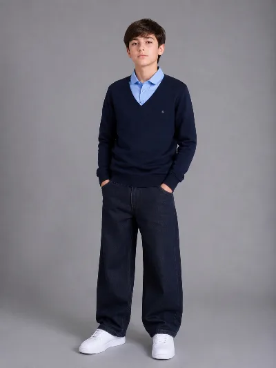 FAGIS knitted faux-shirt jumper for boys, blue 00181